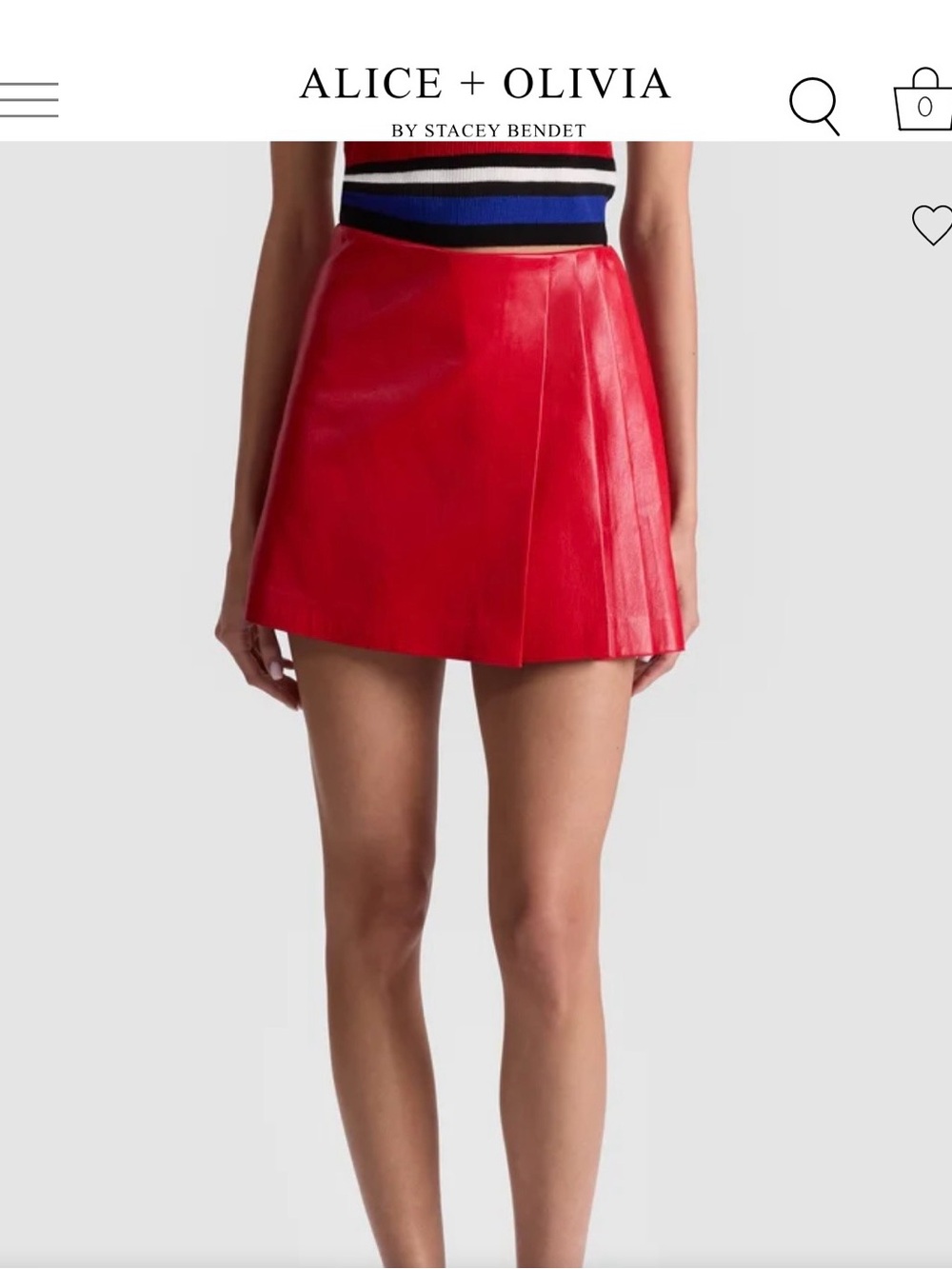 NWT Alice + Olivia Cherry Red Vegan Pleated Mini Skirt